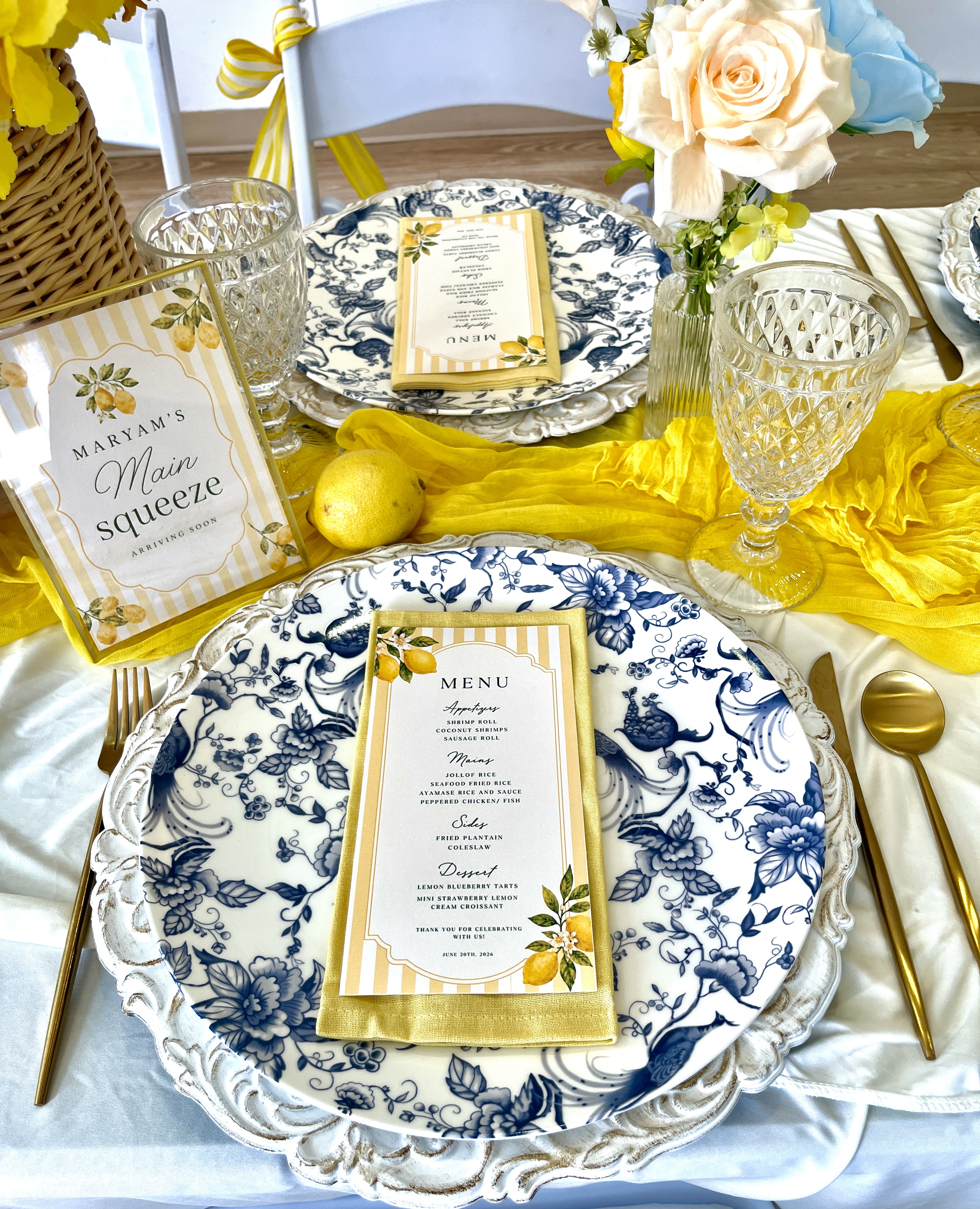 Lemon-themed place setting by Eden & Oak Events